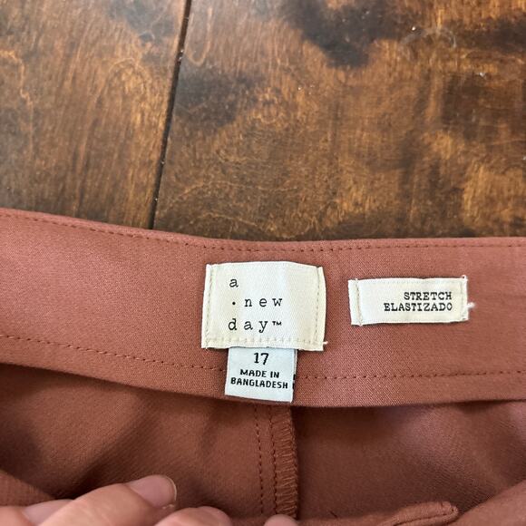 NWT A New Day High Rise Stretch Tapered Career Leg Pants Pink Brown Women's 17 - Picture 5 of 7